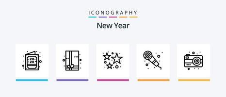 paquete de iconos de la línea 5 de año nuevo que incluye sonido. música. cuenta regresiva. fiesta. correo. diseño de iconos creativos vector