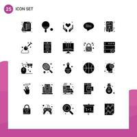 Group of 25 Modern Solid Glyphs Set for gesture hand touch love hand conversation Editable Vector Design Elements