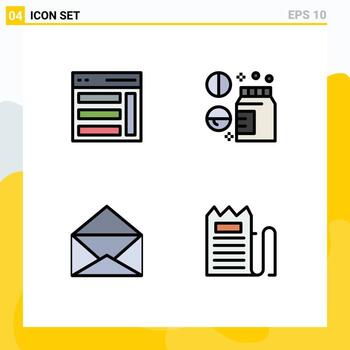 Editable Vector Line Pack of 4 Simple Filledline Flat Colors of communication message sidebar healthcare open Editable Vector Design Elements