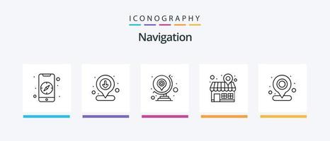 paquete de iconos de la línea de navegación 5 que incluye mapa. más. alfiler. mapa. agregar. diseño de iconos creativos vector