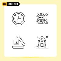 4 Universal Line Signs Symbols of clock gallery analysis search islam Editable Vector Design Elements