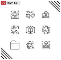 Modern Set of 9 Outlines Pictograph of graphic markiting bulb faind file Editable Vector Design Elements