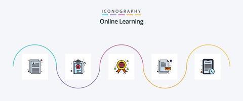 Online Learning Line Filled Flat 5 Icon Pack Including study time. info. badge. assignment. file vector