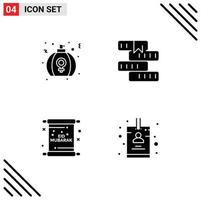 Group of 4 Modern Solid Glyphs Set for day study perfume education invitation Editable Vector Design Elements