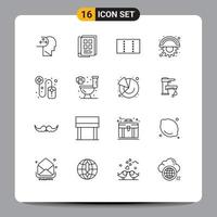 Outline Pack of 16 Universal Symbols of pharmacist online phone book gear cutter Editable Vector Design Elements