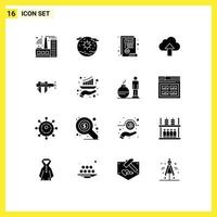 Set of 16 Modern UI Icons Symbols Signs for micrometer calipers document cloud upload Editable Vector Design Elements