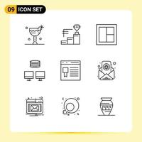 Set of 9 Vector Outlines on Grid for develop sync frame database wooden Editable Vector Design Elements