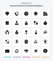 Creative Business Elements And Symbols Metaphors 25 Glyph Solid Black icon pack  Such As building. ship. signals. boat. location vector