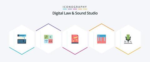 Digital Law And Sound Studio 25 Flat icon pack including midi. hardware. engineering. controller. file vector