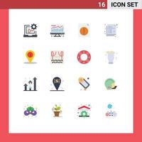 16 Universal Flat Color Signs Symbols of place location alert pencil document Editable Pack of Creative Vector Design Elements