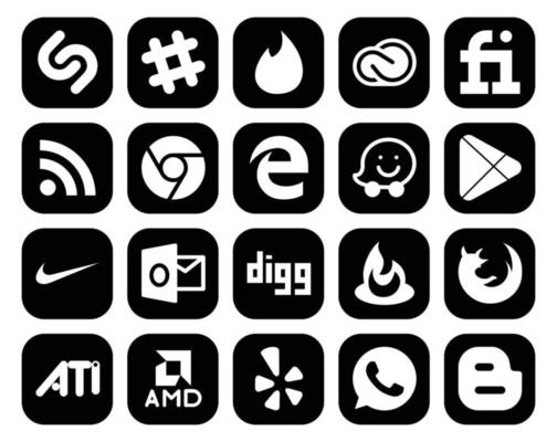 20 Social Media Icon Pack Including outlook rss google play Vector Art at