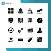 Mobile Interface Solid Glyph Set of 16 Pictograms of speech marketing bed connection wellness Editable Vector Design Elements