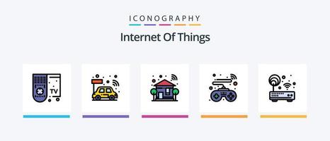 La línea de Internet de las cosas llenó el paquete de 5 íconos que incluye . en línea. reloj inteligente. carro. Wifi. diseño de iconos creativos vector