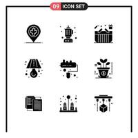 conjunto de 9 iconos de interfaz de usuario modernos signos de símbolos para elementos de diseño de vector editables de lámpara de mesa de carro de cepillo de rodillo