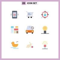 Pictogram Set of 9 Simple Flat Colors of no car profile marketing advertising Editable Vector Design Elements