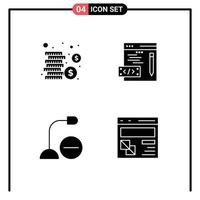 Set of 4 Modern UI Icons Symbols Signs for cash hardware coding computers browser Editable Vector Design Elements