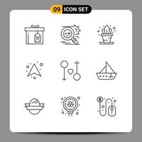 Stock Vector Icon Pack of 9 Line Signs and Symbols for love direction security up arrow Editable Vector Design Elements