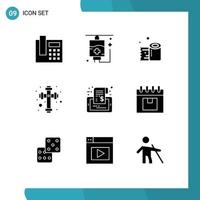 Pictogram Set of 9 Simple Solid Glyphs of tag phone tissue paper mobile cross Editable Vector Design Elements