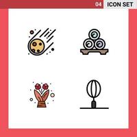 Modern Set of 4 Filledline Flat Colors Pictograph of meteorite flower space relaxation gift Editable Vector Design Elements