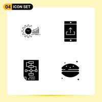 Set of 4 Commercial Solid Glyphs pack for chart mobile application market trends upload Editable Vector Design Elements