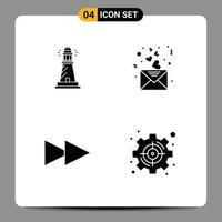 Modern Set of 4 Solid Glyphs Pictograph of lighthouse forward beach heart goal Editable Vector Design Elements