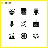 Editable Vector Line Pack of 9 Simple Solid Glyphs of direction down mix arrow plumbing Editable Vector Design Elements