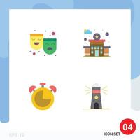 conjunto de iconos planos de interfaz móvil de 4 pictogramas de máscaras educación feliz estación triste faro elementos de diseño vectorial editables vector