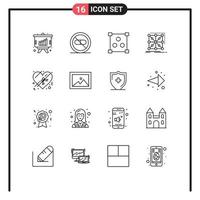 Modern Set of 16 Outlines Pictograph of present complex abstract cluster framework Editable Vector Design Elements