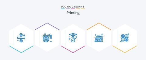 impresión de 25 paquetes de iconos azules que incluyen el producto. papel. imprimir. calendario. impresión vector