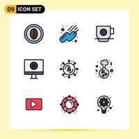 Group of 9 Filledline Flat Colors Signs and Symbols for marketing network affiliate marketing business video display Editable Vector Design Elements