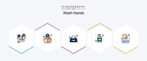 Wash Hands 25 FilledLine icon pack including medical. hands. box. sanitizer. lotion vector