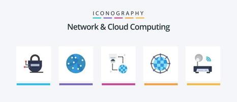 Network And Cloud Computing Flat 5 Icon Pack Including device. network. internet. internet. data. Creative Icons Design vector