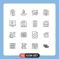 conjunto de 16 iconos modernos de la interfaz de usuario signos de símbolos para el reloj del juego tiempo de vacaciones elementos de diseño vectorial editables de navidad vector