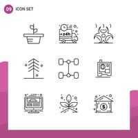 Pack of 9 creative Outlines of automobile nature car garden infection Editable Vector Design Elements