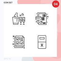 Set of 4 Modern UI Icons Symbols Signs for bottle creative wedding credit document Editable Vector Design Elements