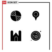 Universal Icon Symbols Group of 4 Modern Solid Glyphs of center castle tower geo location pin medieval Editable Vector Design Elements