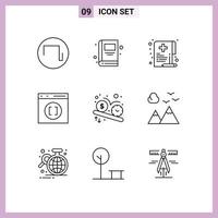 Stock Vector Icon Pack of 9 Line Signs and Symbols for schedule deadline hospital development coding Editable Vector Design Elements