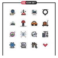 Mobile Interface Flat Color Filled Line Set of 16 Pictograms of landscape necklace computer fashion accessories Editable Creative Vector Design Elements