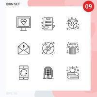 9 iconos creativos signos y símbolos modernos de elementos de diseño de vectores editables de correo de dinero infantil de orden compacta