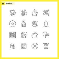 16 User Interface Outline Pack of modern Signs and Symbols of easter record hand multimedia water Editable Vector Design Elements