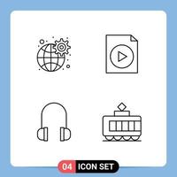 4 colores planos de línea de llenado de vectores temáticos y símbolos editables de configuración de soporte de engranajes elementos de diseño de vectores editables de tranvía de video