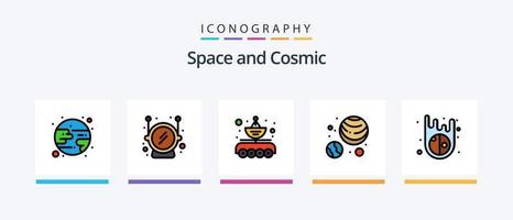la línea espacial llenó el paquete de 5 íconos que incluye . observación. sol. globo. aventura. diseño de iconos creativos vector