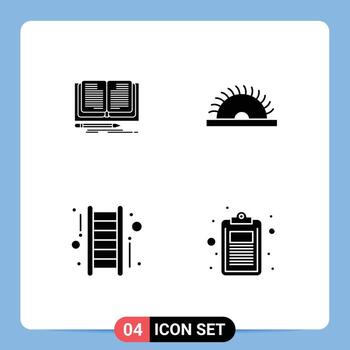 4 Universal Solid Glyphs Set for Web and Mobile Applications writing up story tool success Editable Vector Design Elements