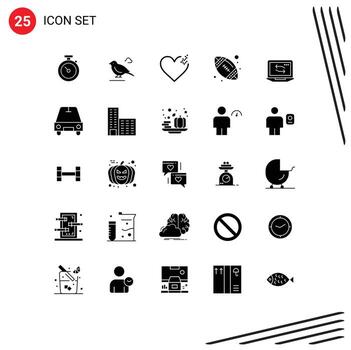 User Interface Pack of 25 Basic Solid Glyphs of hardware network heart computer ball Editable Vector Design Elements