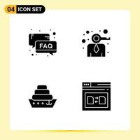 Pack of 4 creative Solid Glyphs of faq cruise support key vessel Editable Vector Design Elements