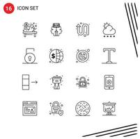 Modern Set of 16 Outlines Pictograph of key sun man snow left up Editable Vector Design Elements