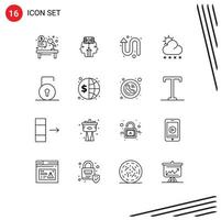 Modern Set of 16 Outlines Pictograph of key sun man snow left up Editable Vector Design Elements