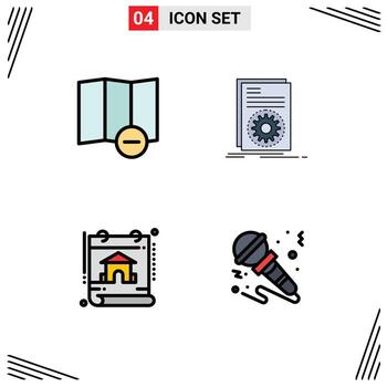 4 colores planos de línea de relleno de vector temático y símbolos editables de elementos de diseño de vector editable de micrófono de secuencia de comandos ejecutable de propiedad de eliminación