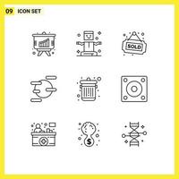 conjunto de 9 iconos de interfaz de usuario modernos símbolos signos para dispositivos basura casa eliminar espacio elementos de diseño vectorial editables vector