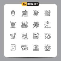 Group of 16 Modern Outlines Set for administration food theft cooking water Editable Vector Design Elements